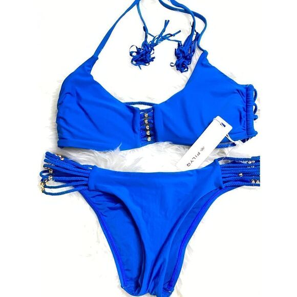 New. Pilyq bright blue braided bikini set. - Picture 9 of 12